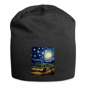 Horse Rider Riding Dressage Starry Night Painting - Jersey Beanie - black - Front