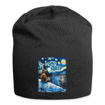Eisfischen Eisfischer Fischer Sternennacht Gemälde - Jersey-Beanie - Schwarz - Vorne