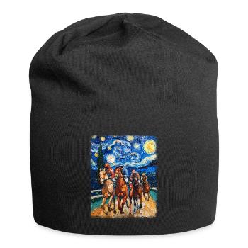 Courses de chevaux Équitation Nuit étoilée Peinture - Bonnet en jersey - noir - Devant