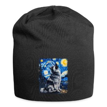 Keeshond Dog Howling Starry Night Painting - Jersey Beanie - black - Front