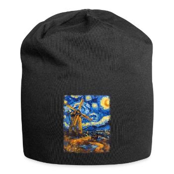 Wind Turbine Wind Turbine Starry Night Painting - Jersey Beanie - black - Front