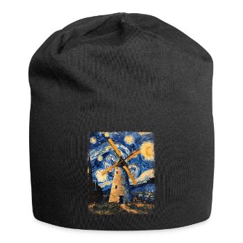 Wind Turbine Wind Turbine Starry Night Painting - Jersey Beanie - black - Front