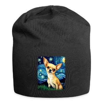Chihuahua Hund Sternennacht Gemälde - Jersey-Beanie - Schwarz - Vorne