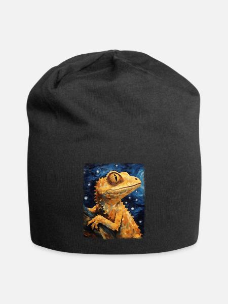 Kammgecko Eidechse Sternennacht Gemälde - Jersey-Beanie - Schwarz
