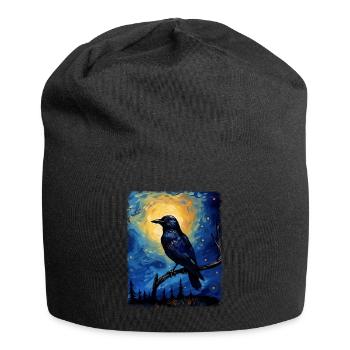 Corbeau Corbeau Oiseau Nuit Étoilée Peinture - Bonnet en jersey - noir - Devant