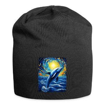 Dolphin Sea Animal Starry Night Painting - Jersey Beanie - black - Front