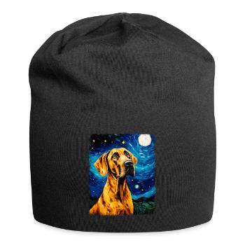 Deutsche Dogge Hund Sternennacht Gemälde - Jersey-Beanie - Schwarz - Vorne