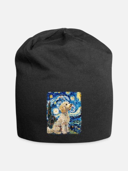 Poodle Dog Starry Night Painting - Jersey Beanie - black