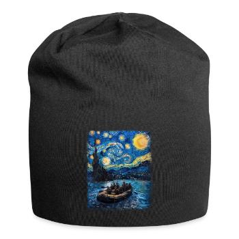 Rafting Rivière Paddle Nuit étoilée Peinture - Bonnet en jersey - noir - Devant