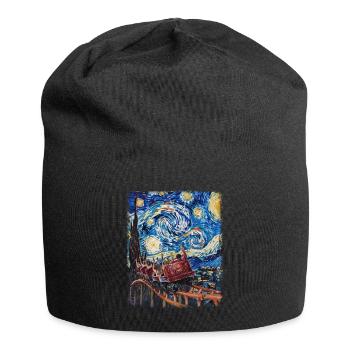 Montagnes russes, parc d’attractions, Nuit étoilée, Peinture - Bonnet en jersey - noir - Devant