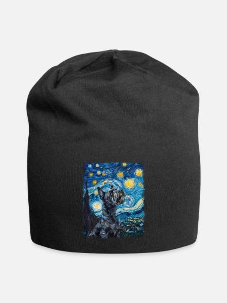 Schnauzer Hund Sternennacht Gemälde - Jersey-Beanie - Schwarz