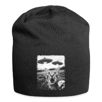 Tabby Katze UFO Alien Außerirdischer Selfie - Jersey-Beanie - Schwarz - Vorne