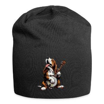 Basset Hound Chien Joueur de Banjo Bluegrass - Bonnet en jersey - noir - Devant
