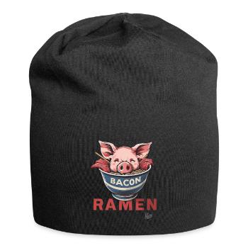 Drôle de tête de porc dans un bol avec des ramen au bacon - Bonnet en jersey - noir - Devant