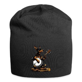 Doberman Chien Joueur de Banjo Bluegrass - Bonnet en jersey - noir - Devant