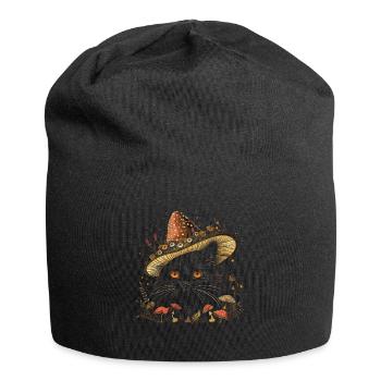 Cottagecore Ästhetische schwarze Katze Pilz Hut Wi - Jersey-Beanie - Schwarz - Vorne