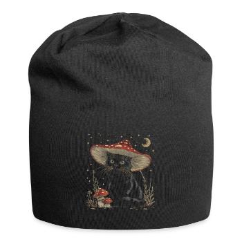 Cottagecore Ästhetische schwarze Katze Pilz Hut Wi - Jersey-Beanie - Schwarz - Vorne