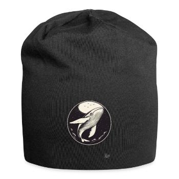 Blauer Wal im Himmel mit Mond und Sternen - Jersey-Beanie - Schwarz - Vorne
