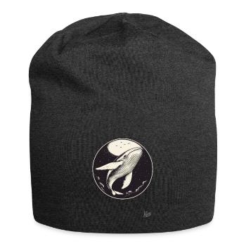 Blauer Wal im Himmel mit Mond und Sternen - Jersey-Beanie - Anthrazit - Vorne