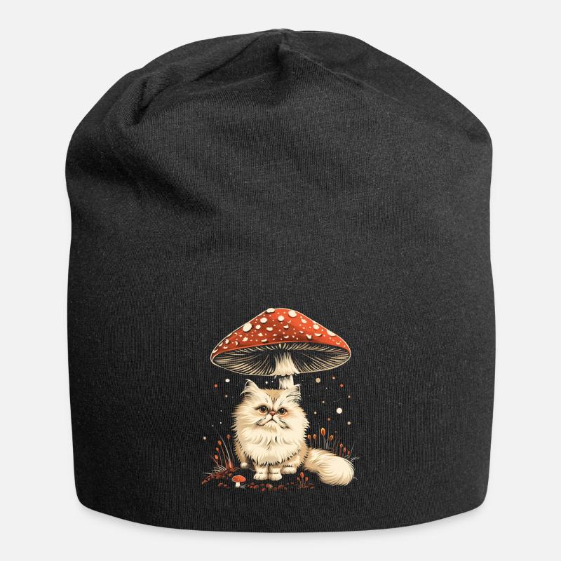 Cottagecore Esthétique Chat Persan Champignon Witchy Fl - Bonnet en jersey - noir