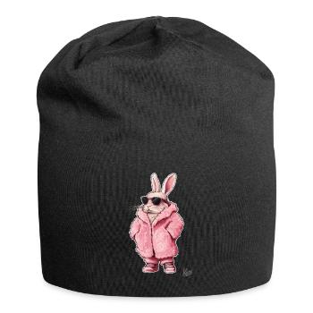 Super cool pink fur coat with bunny in it - Jersey Beanie - black - Front