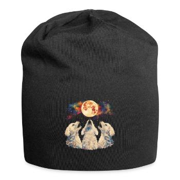 Bichon Frise Dog Howling Moon - Jersey Beanie - black - Front