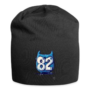 Cooles "82" Eulen-Design im Cartoon-Stil - Jersey-Beanie - Schwarz - Vorne