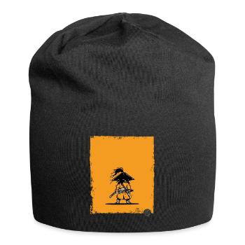 Samurai Style Warrior Silhouette - Jersey Beanie - black - Front