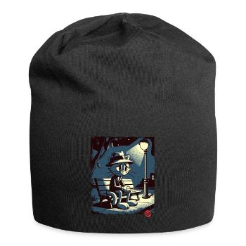 a night in the park and a melancholic cat - Jersey Beanie - black - Front