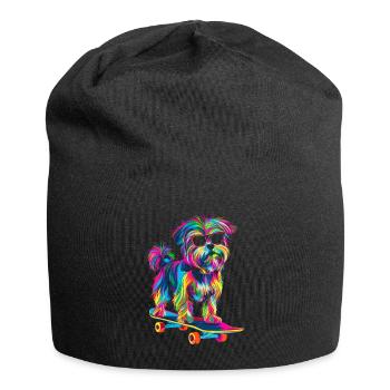 Malteser Hund Skateboard Sonnenbrille Popart - Jersey-Beanie - Schwarz - Vorne