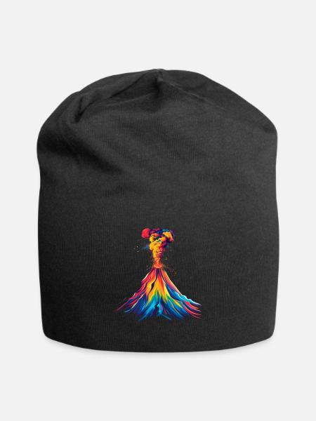 Vulkan Geologie Magma Lava Popart - Jersey-Beanie - Schwarz