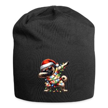 Tupfende Mops Hund Sonnenbrille Niedlich Weihnacht - Jersey-Beanie - Schwarz - Vorne