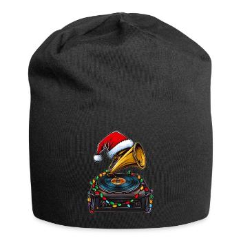 Gramophon Vintage Vinyl Plattenspieler Weihnachtsm - Jersey-Beanie - Schwarz - Vorne