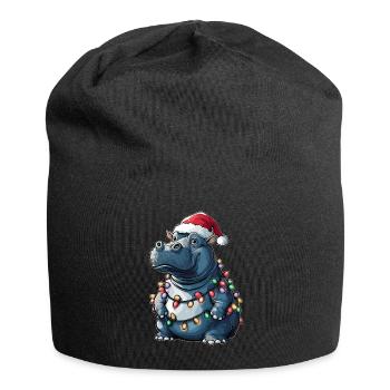 Hippo Hippopotamus Weihnachtsmütze Xmas - Jersey-Beanie - Schwarz - Vorne