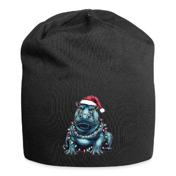 Hippo Hippopotamus Weihnachtsmütze Xmas - Jersey-Beanie - Schwarz - Vorne
