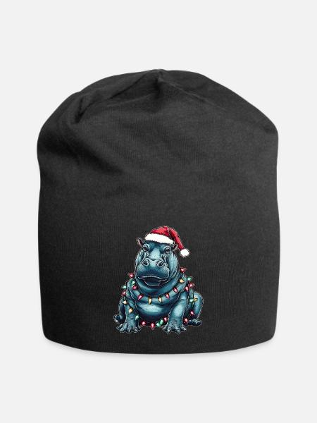 Hippo Hippopotamus Weihnachtsmütze Xmas - Jersey-Beanie - Schwarz