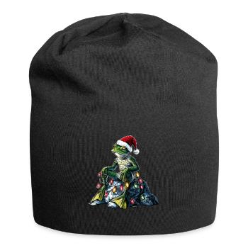Frosch auf Felsen sitzend Cottagecore Goblincore - Jersey-Beanie - Schwarz - Vorne