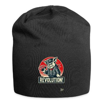 Rétro ouvrier cochon drôle révolution - Bonnet en jersey - noir - Devant