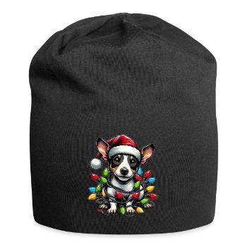 Mignon Rat Terrier Chien Chapeau de Noël Noël - Bonnet en jersey - noir - Devant