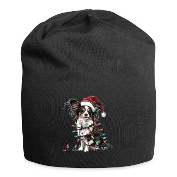 Niedlicher Papillon Hund Weihnachtsmütze Xmas - Jersey-Beanie - Schwarz - Vorne