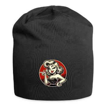 Retro-Blondine mit Zwinkern und Schnipsen - Jersey-Beanie - Schwarz - Vorne