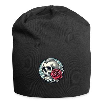 Retro-Schädel und Rose - Jersey-Beanie - Schwarz - Vorne