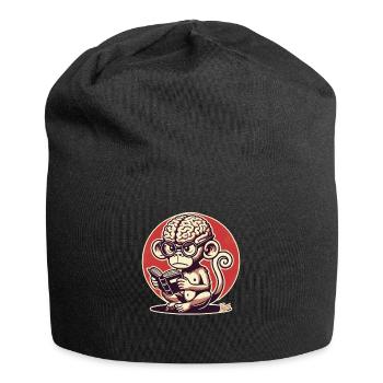 Singe nerd avec un grand Geirn lisant un livre - Bonnet en jersey - noir - Devant