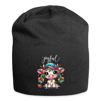 Kuh Kühe Kalb Basketballkappe Glitzer Anime Zöpfe - Jersey-Beanie - Schwarz - Vorne