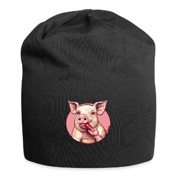 Le cochon se maquille – rouge à lèvres et glamour - Bonnet en jersey - noir - Devant