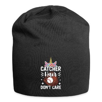 Catcher Hair Don't Care Softball Girl Illustration - Jersey-Beanie - Schwarz - Vorne