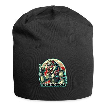 Techno-Wolf: Elektronische Musik Beats - Jersey-Beanie - Schwarz - Vorne