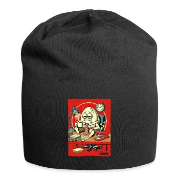 Müdes Büro-Ei mit Kaffee - Jersey-Beanie - Schwarz - Vorne