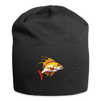 Roter und goldener Fisch - Jersey-Beanie - Schwarz - Vorne