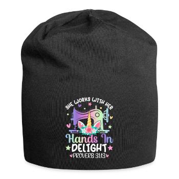 Quilting with the sewing machine She works with her - Jersey Beanie - black - Front